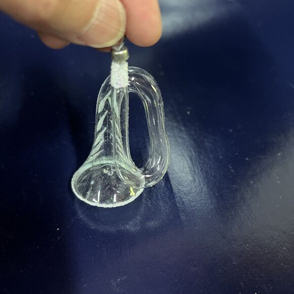 Rare VTG Lot Of 6 Hand- Blown Clear Glass French Horn Christmas Ornaments - D8 - Picture 7 of 9